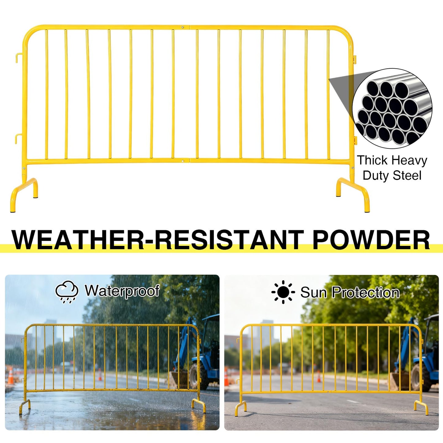6.5FT Heavy Duty Galvanized Steel Interlinked Safety Barricade – Removable Feet, Portable, Weather Resistant Barrier for Crowd Control, Events, Construction, Facility Security