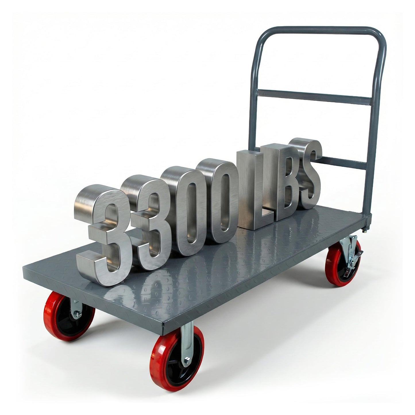 5Seconds Flatbed Platform Cart 3300LB Industrial Dolly Heavy Duty 48” x 24” Platform Hand Push Truck Super Heavy Duty Diamond Plate Flatbed Cart 8'' Swivel Wheels with Lock