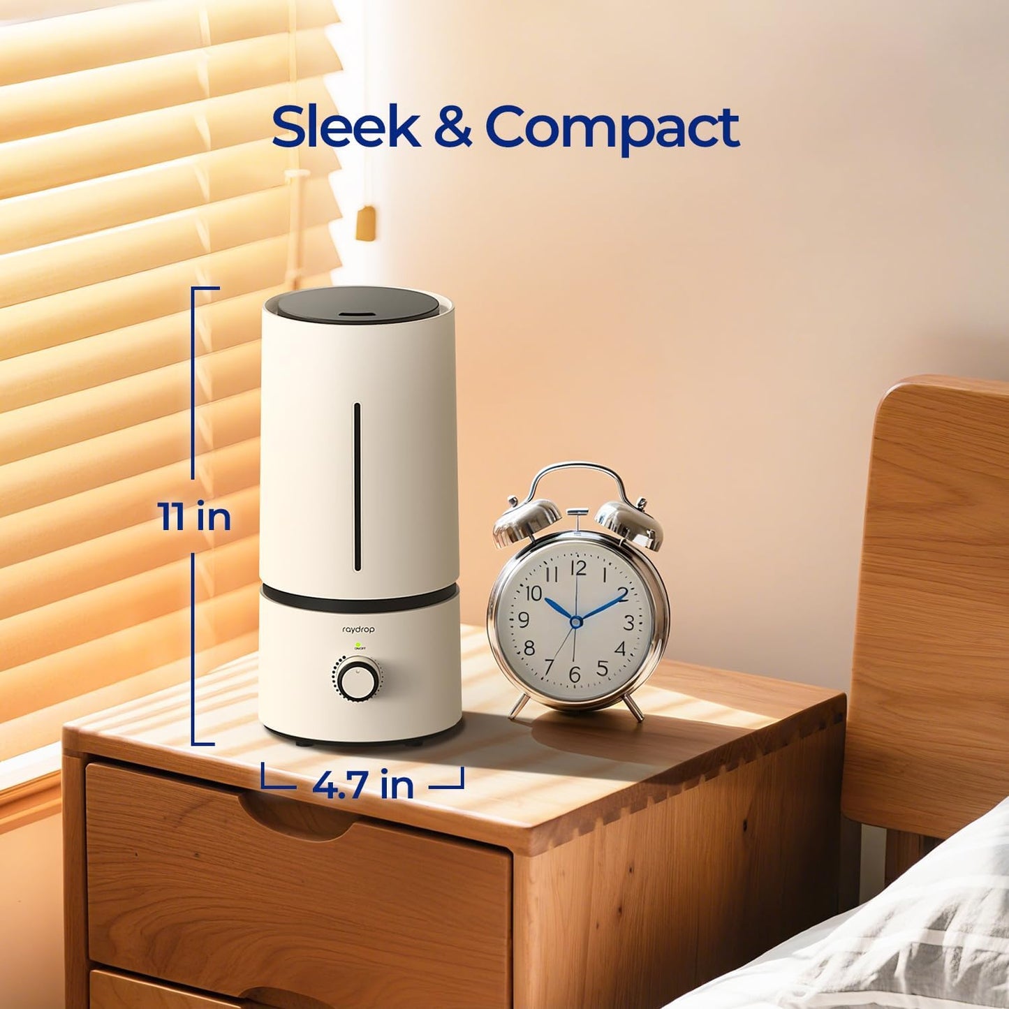 Raydrop Cool Mist Humidifier - Quiet Ultrasonic Design for Home & Babies | 1.70L Capacity, Auto Shut Off