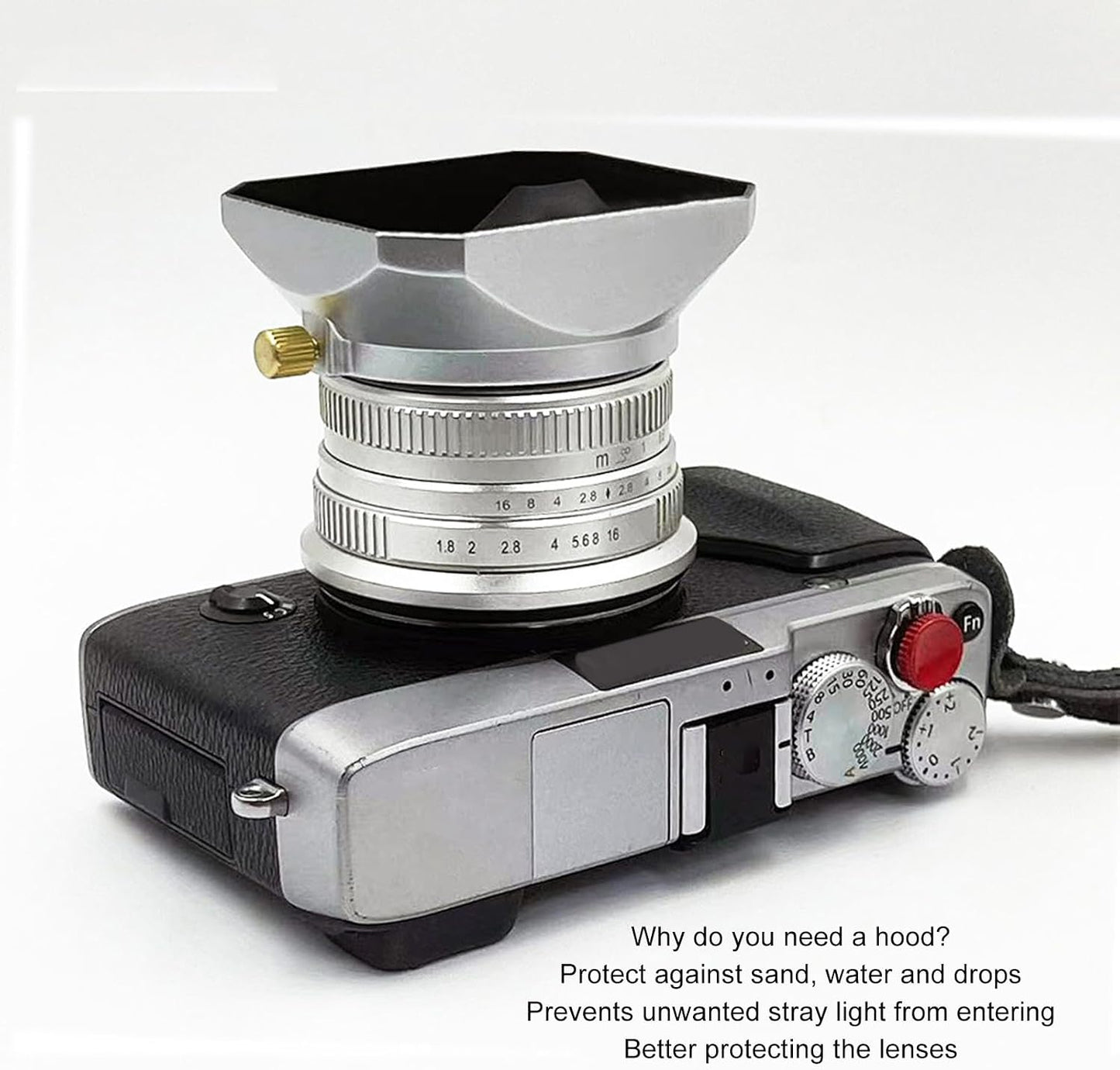 40.5mm Lens Hood for Mirrorless Camera Silver Retro Square Lens Shade Compatible with DSLR and Mirrorless Lenses