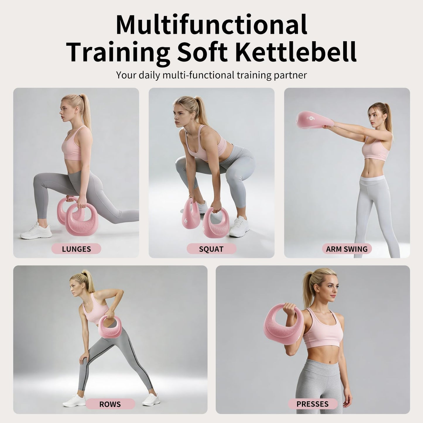 KYVYZOIC Soft Kettlebell, Kettlebells Anti-Slip Grip with Cushioned Impact-Resistant Base, Strength Training Kettlebells Sets for Home Workouts, Kettlebell for Women/Men/Beginners - Pink