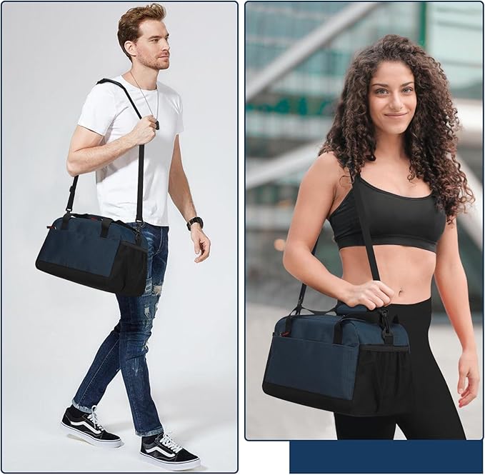 Small Gym Bag with Wet Pocket - 14 inch Mini Duffle Bag for Men & Women Lightweight Carry On Bag for Travel Sport - Navy Blue