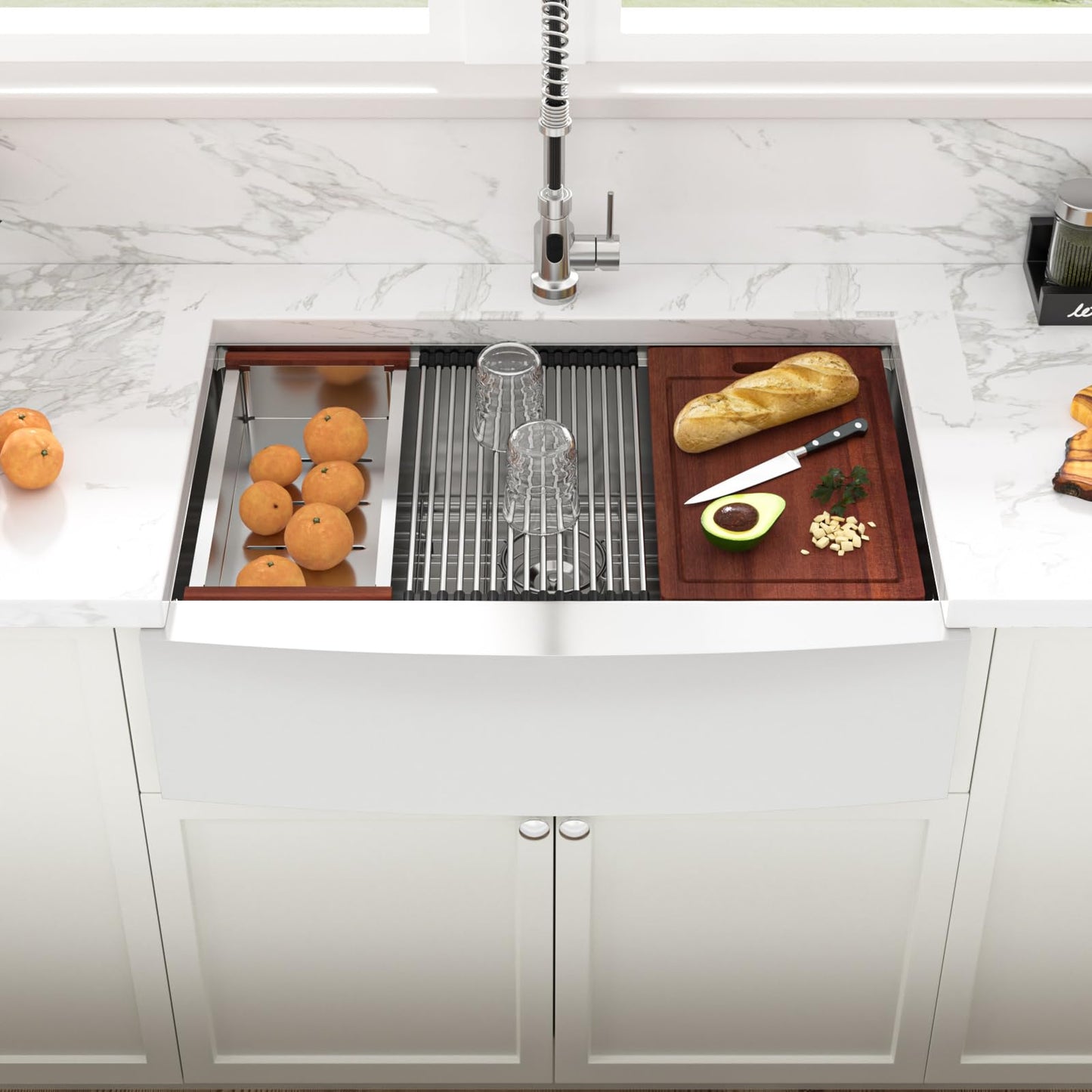 Sarlai 30 Farmhouse Kitchen Sink Stainless - 30 x 22 Inch Farmhouse Sink Ledge Workstation Sinks Apron Front Single Bowl 16 Gauge Stainless Steel Luxury Kitchen Farm Sinks