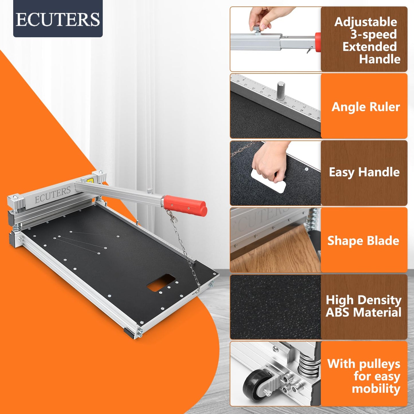 ECUTERS 13“ Laminate Floor Cutter with Wheels, Heavy Duty Vinyl Floor Plank Cutter, Adjustable Angle Length Cutting 17mm Thick LVP SPC WPC Engineered Wood