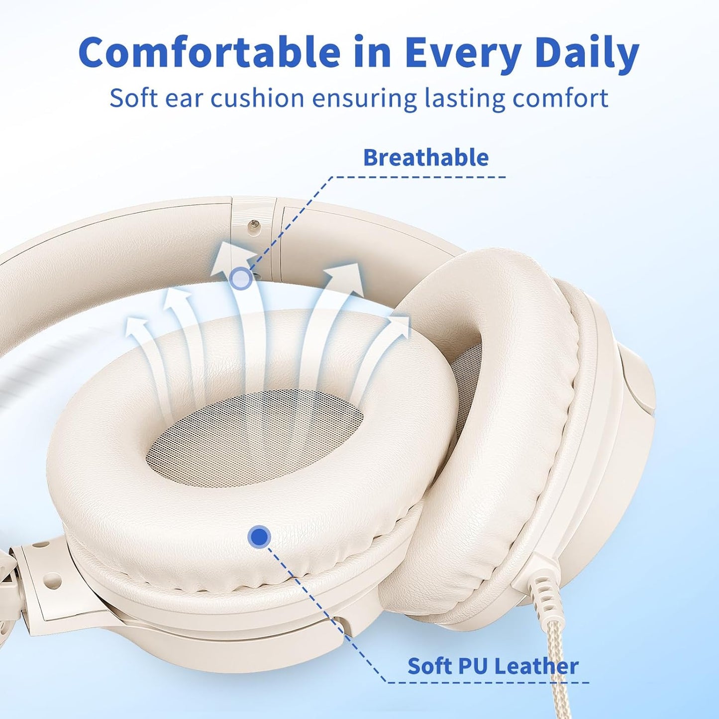 3.5mm 4.9ft MP3/4, Botesty Sound Headphones Wired with Microphone, Over Ear Foldable Plug in Headphones Corded