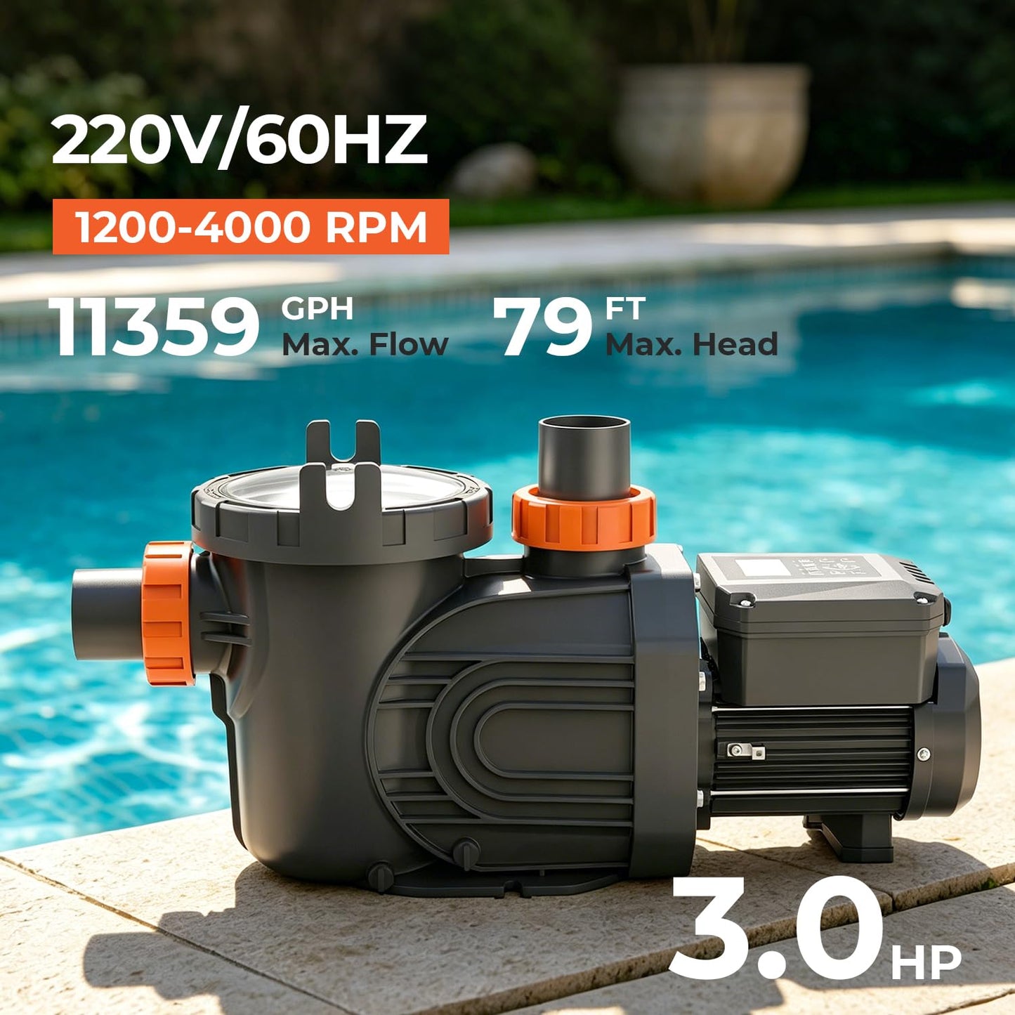 Varpoolfaye 3.0HP Variable Speed Pool Pump for Large Inground Pools & Spa, High-Performance Water Flow, Quiet Energy-Efficient Self-Priming Pump with Timer, Permanent Magnet Motor, 11359 GPH, 220V