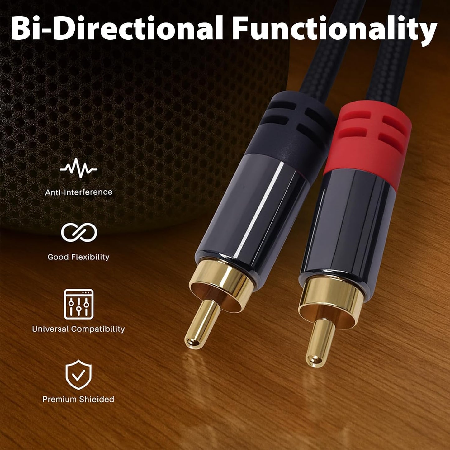2RCA 2 3.3ft Cyberguys! RCA Audio Cable, to RCA Cables Car Audio Male to Male, Shielded Cables with Braided Jacket