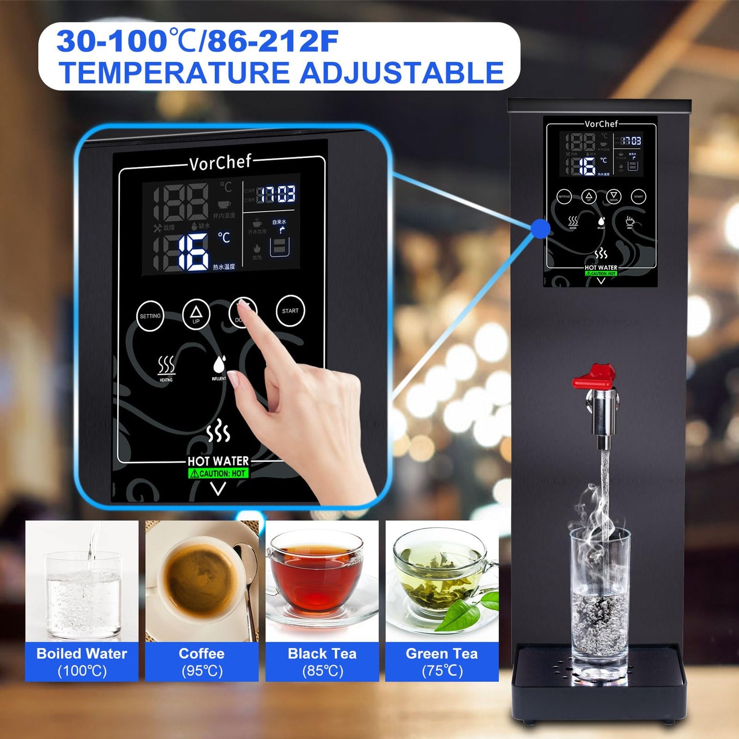 VorChef Commercial Water Boiler Eletric Commercial Hot Water Dispenser Automatic 2500W Heating for Tea Coffee Shop (M)