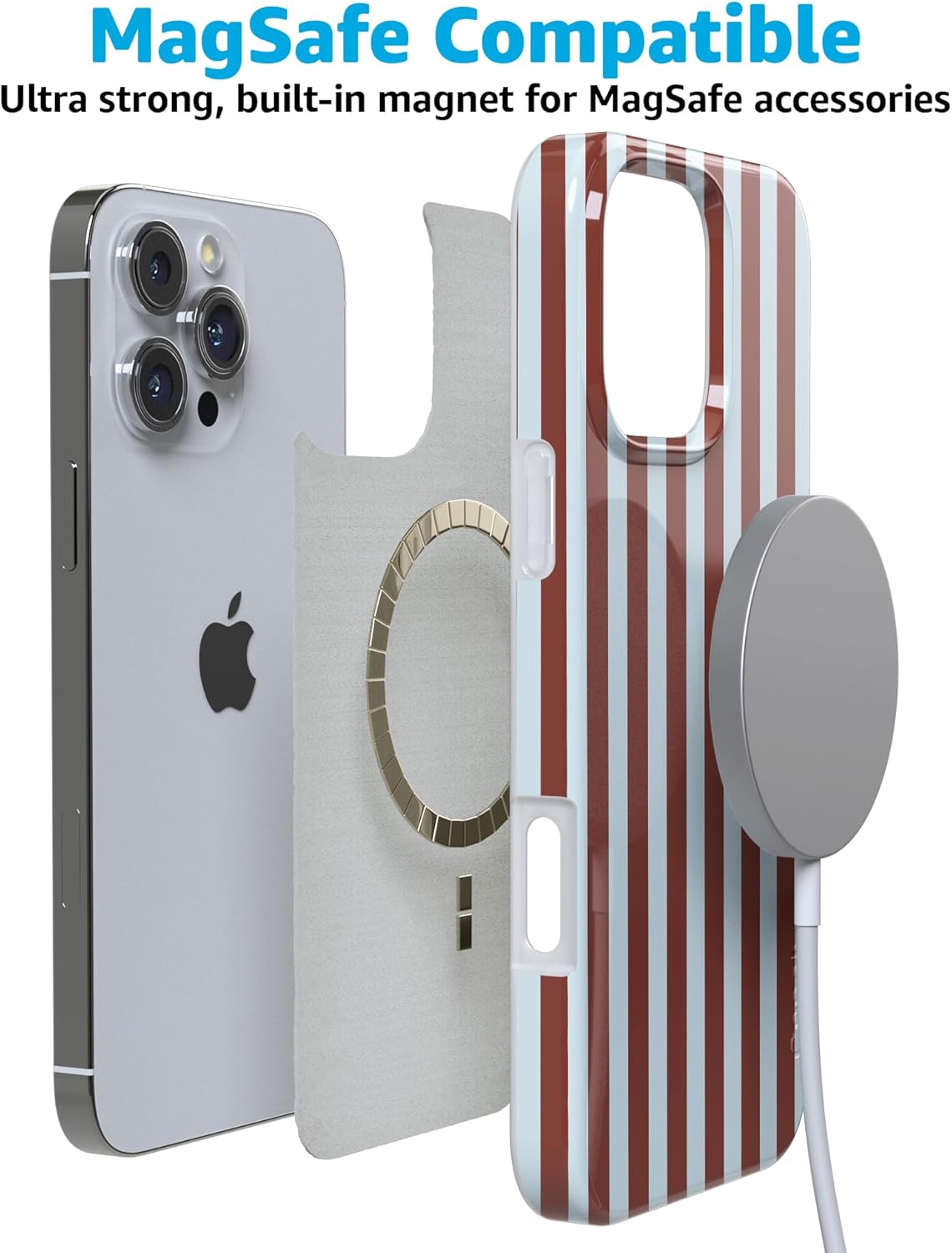 Casely 16 iPhone Pro Case | Sunday in Brooklyn | Blue Stripes | Compatible with MagSafe | Classic Ultra Slim Design