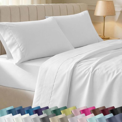 California Design Den Full Size Bed Sheets Set - 100% Soft Cotton, 400 TC, Deep Pockets | Antique White