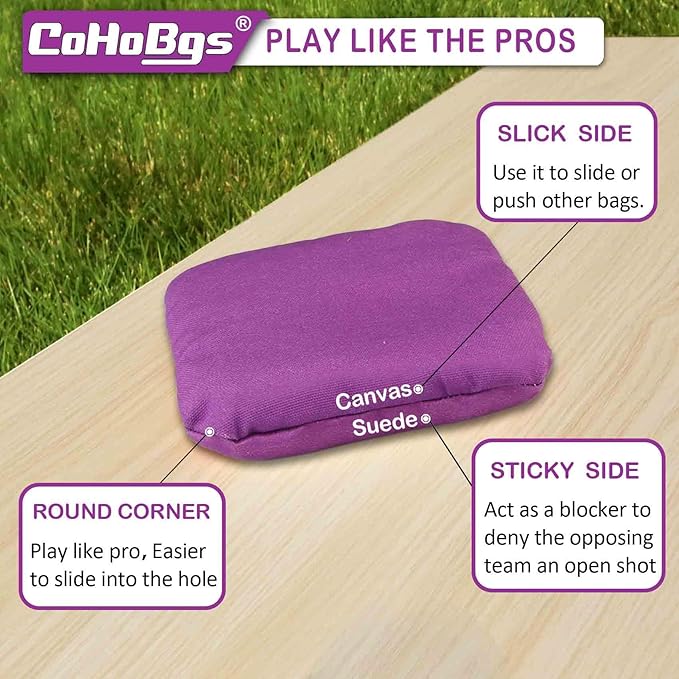 CoHoBgs Corn Hole Bags Set 8, Professional Cornhole Bags Dual-Sided Slick & Stick Resin Filled Suede and Duck Canvas Bean Bag for Cornhole Game Includes Carry Case