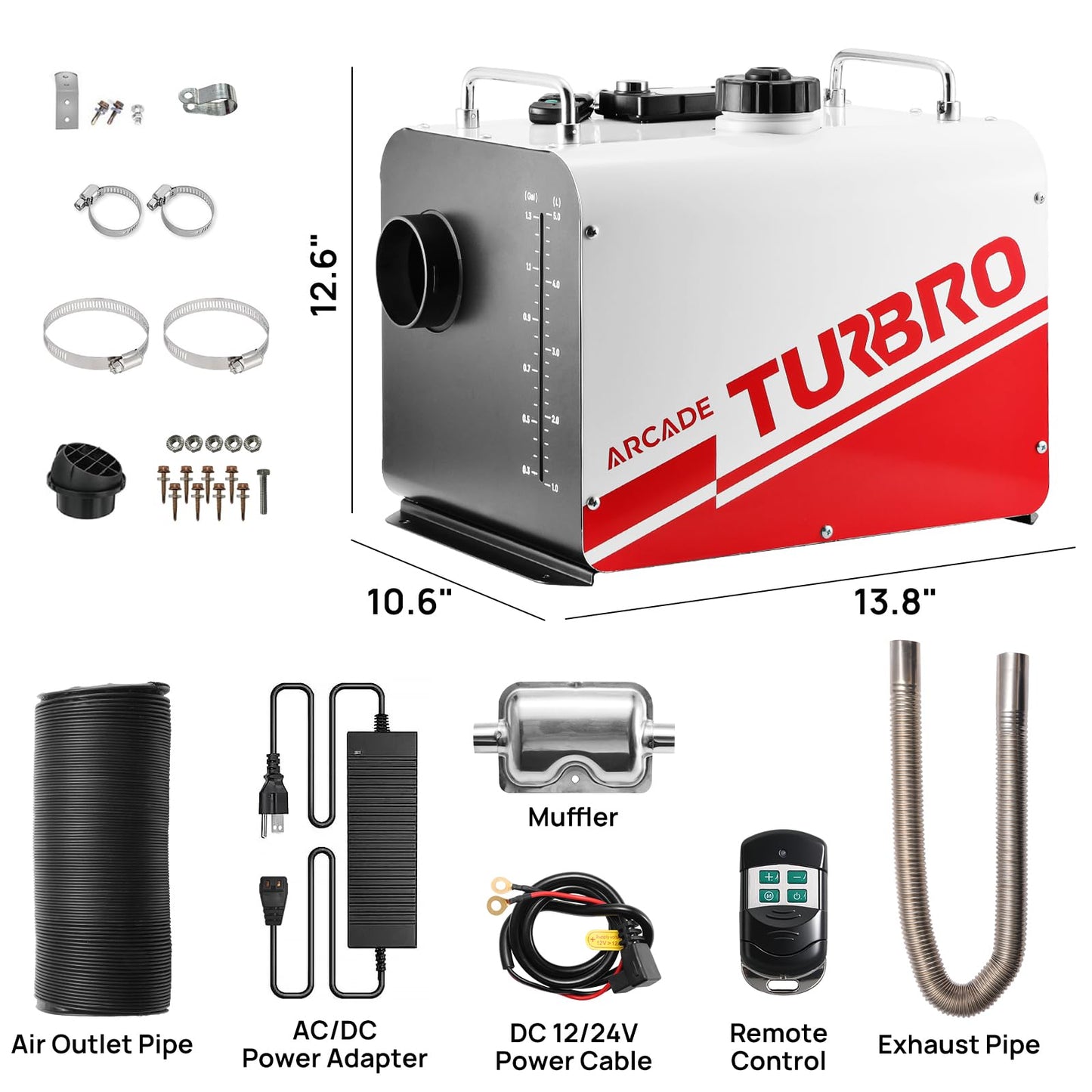 TURBRO 8kW Diesel Heater, 12V/24V/110V, All-in-One Parking Heater with Smart LCD, Remote and Bluetooth APP Control, Programmable Timer, Portable for RV, Camper, Truck, Boat, Tent, Garage, Shop, H8BP