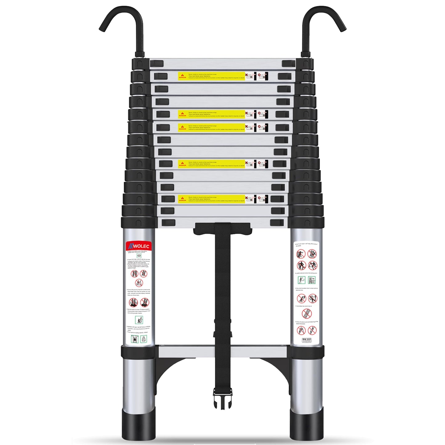 Wolec 17.5 ft Aluminum Telescoping Ladder, 330 lb Load, Hooks, Portable Collapsible Ladder for Home & Work,Silver