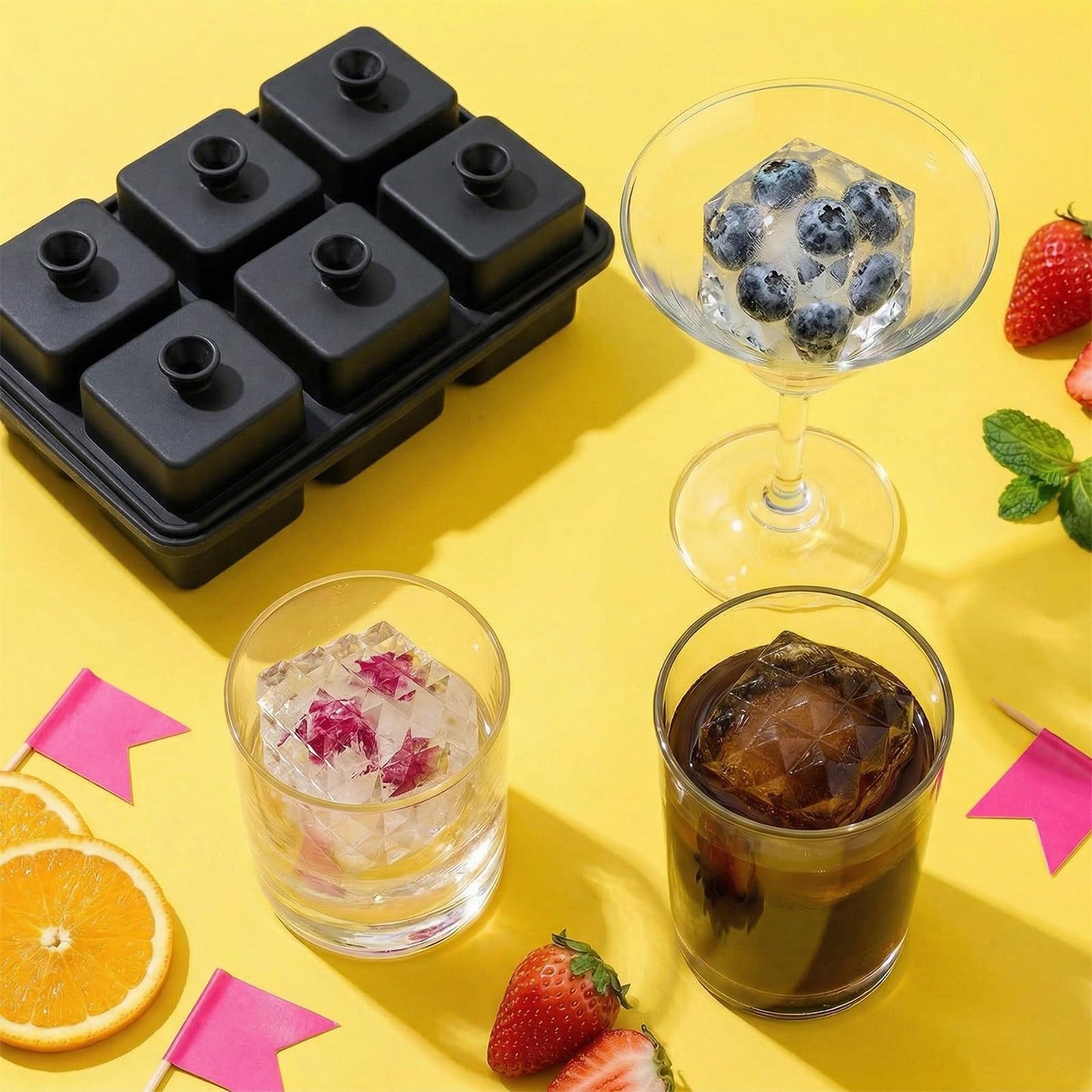 Large Ice Cube Tray with Lid 2inch,Reusable Ice Cube Trays for Freezer,Food-Grade Silicone Ice Trays for Freezer Cube Molds for Cocktail,Whiskey,Meal Prep,Stackable Flexible Icetray (Rhomboid Square)