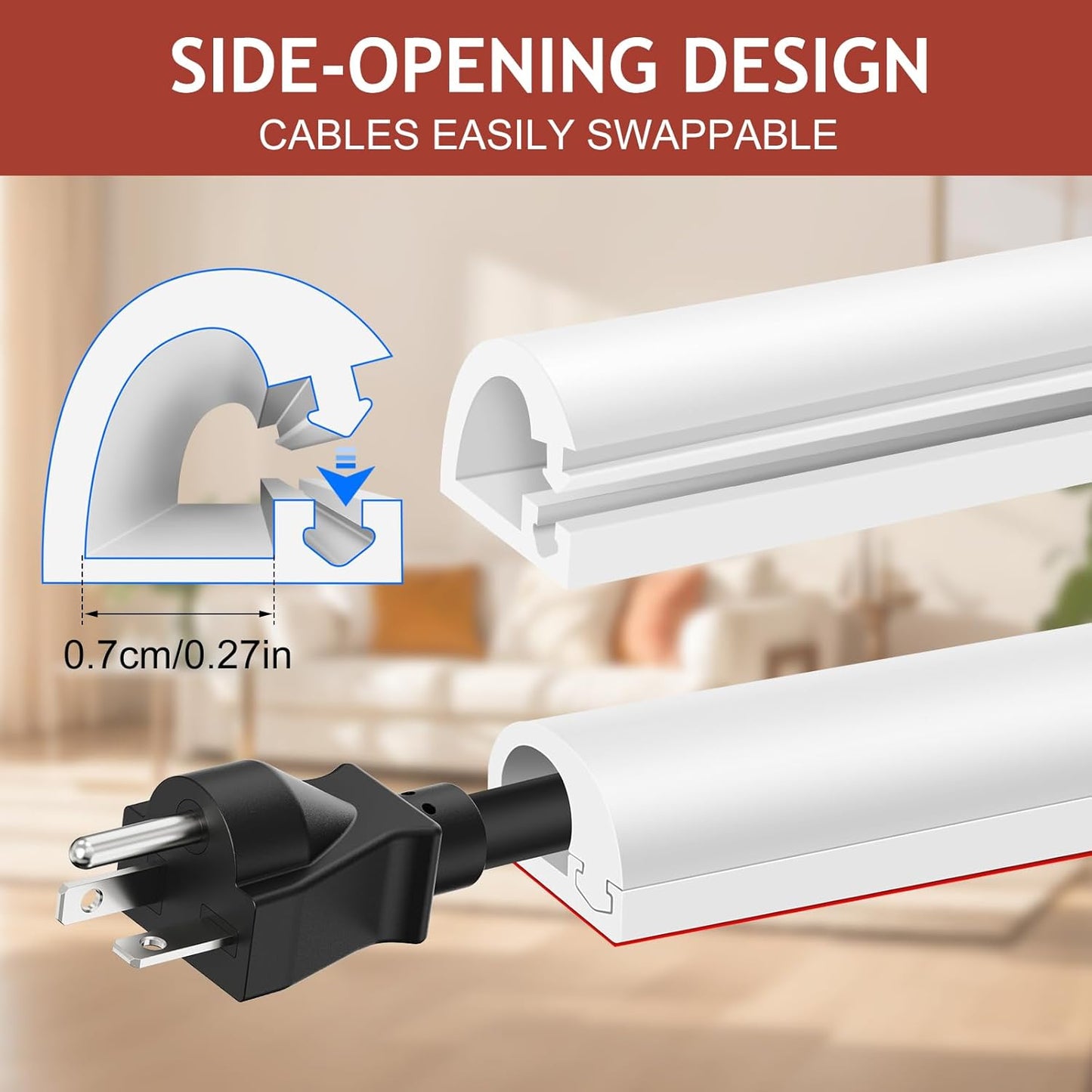 YESSZ (White-1 118inch) Self-Adhesive Silicone Cable Hider, Flexible Wire Cover Cable Raceway for Wires, Wall Mount TV