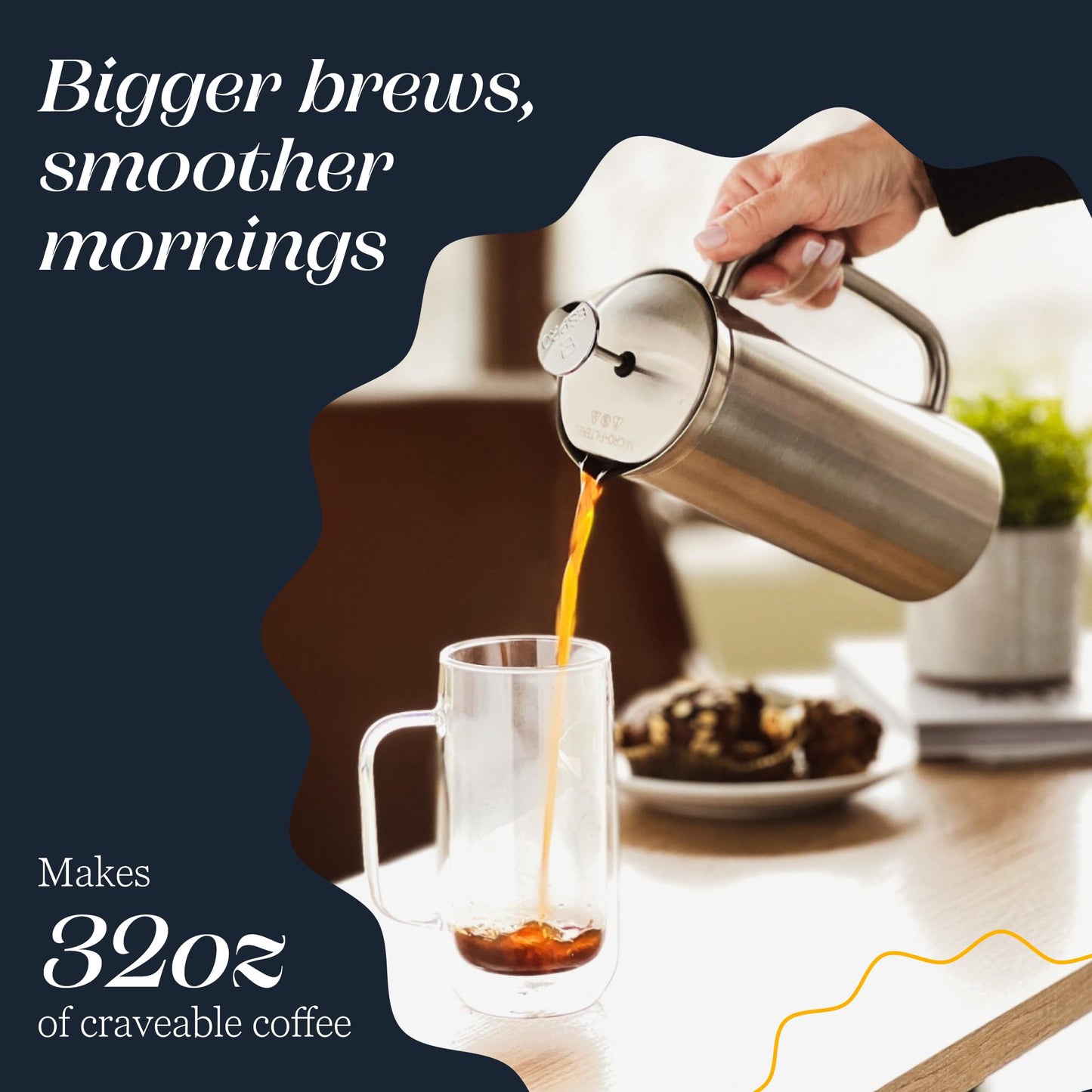 ESPRO P7 32 oz Brushed Stainless Steel French Press and 32 oz Replacement Micro-Filter