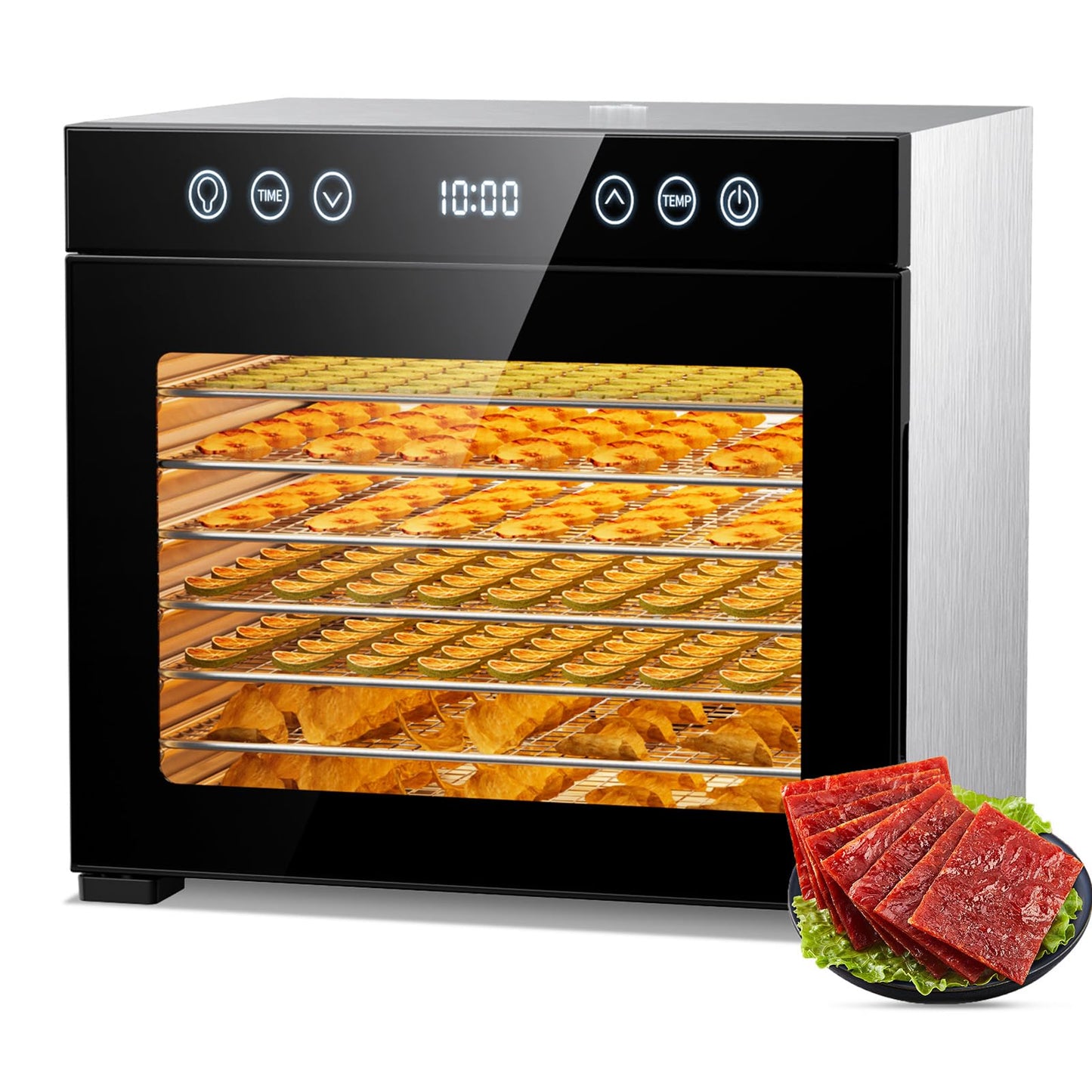 Food Dehydrator Machine with 8 Stainless Steel Trays, 650W Powerful Motor, Adjustable Temperature & 48-Hour Timer for Jerky, Fruits, Herbs, Dog Treats - Quiet Operation
