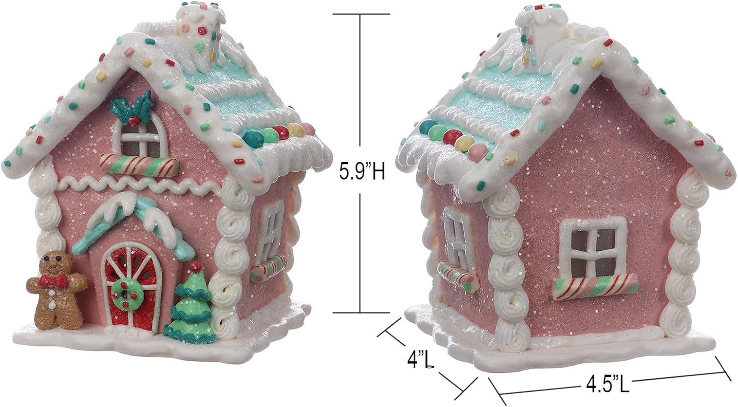 Regine Switzerland LED Gingerbread House Christmas Decorations - 5.9" Ornaments with Cookie & Pine Tree