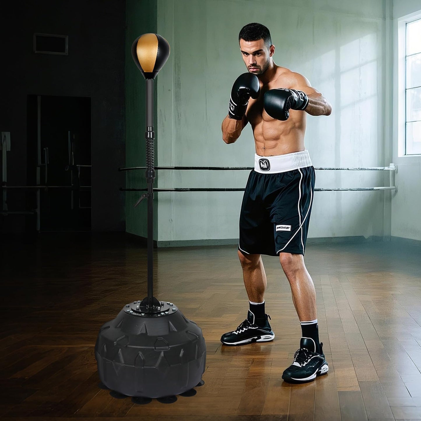 57-75IN Punching Bag Reflex Ball Speed Bag Free Standing Boxing Bag with Adjustable Height & Reinforced Spring Strong Durable Relief Stress Ball