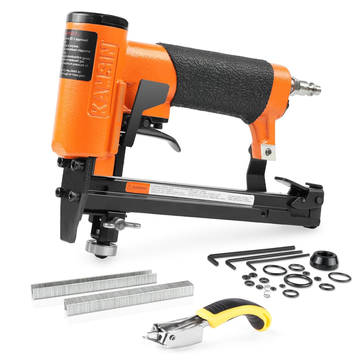 KAMSIN KN8016SG 21 Gauge Pneumatic Upholstery Stapler Continuous Firing with Guide Roller, 1/2'' Crown Staples, 1/4'' - 5/8'' Length, Air Power Upholstery Staple Gun for Furniture and Fabric