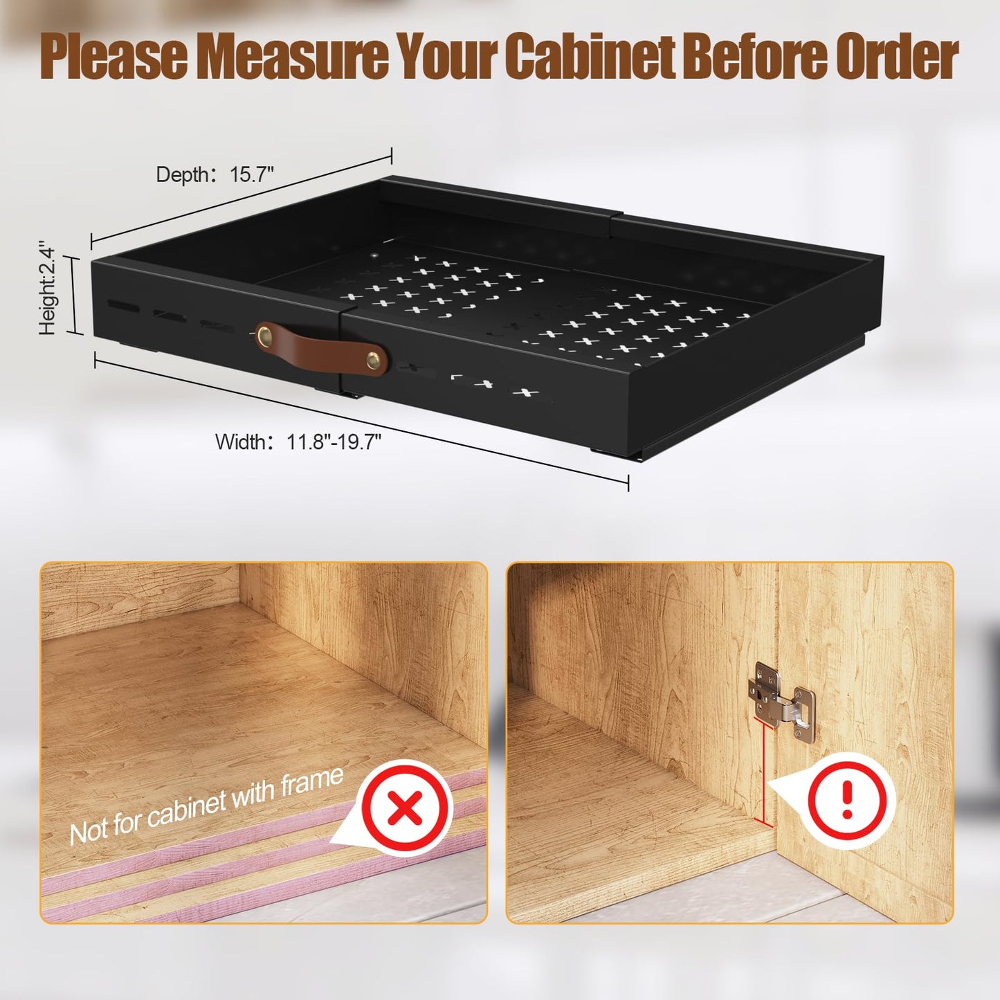 Livofloral Pull Out Cabinet Organizer, Expandable(11.8"-19.7" W) Slide out Drawers for Kitchen Cabinets Fixed with Adhesive Nano Film, Pull out Shelves for Kitchen Pantry Organization, Black, 1 Pack