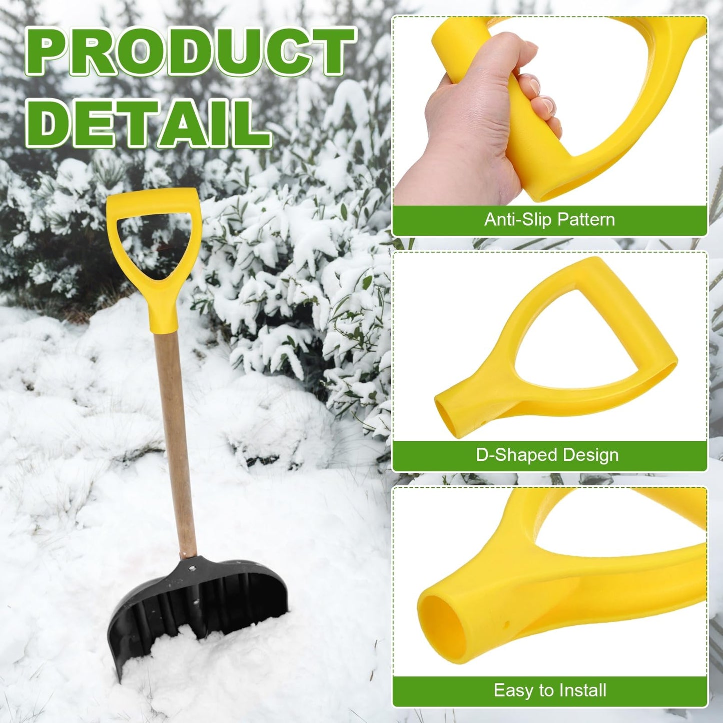 M METERXITY 1-Pack Shovel D Grip Handle, 32mm/ 1.26 Inch Inside Diameter Plastic D Shaped Grip Shovel Handle Replacement for Digging Raking Tools [Yellow]