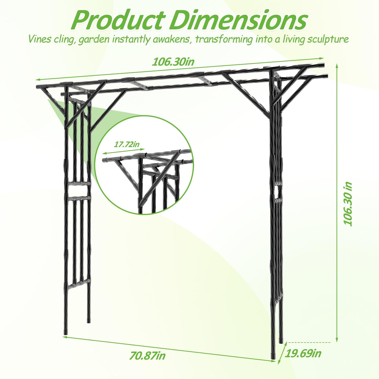 Trellume Garden Arch Trellis - 106.3" L×106.3" H Extra Large Flat Top Arbor Trellis with Coated Steel Pipe, Trellis for Climbing Plants Outdoor, Heavy Duty Abor Archway for Wedding Decor(25MM Pipe)