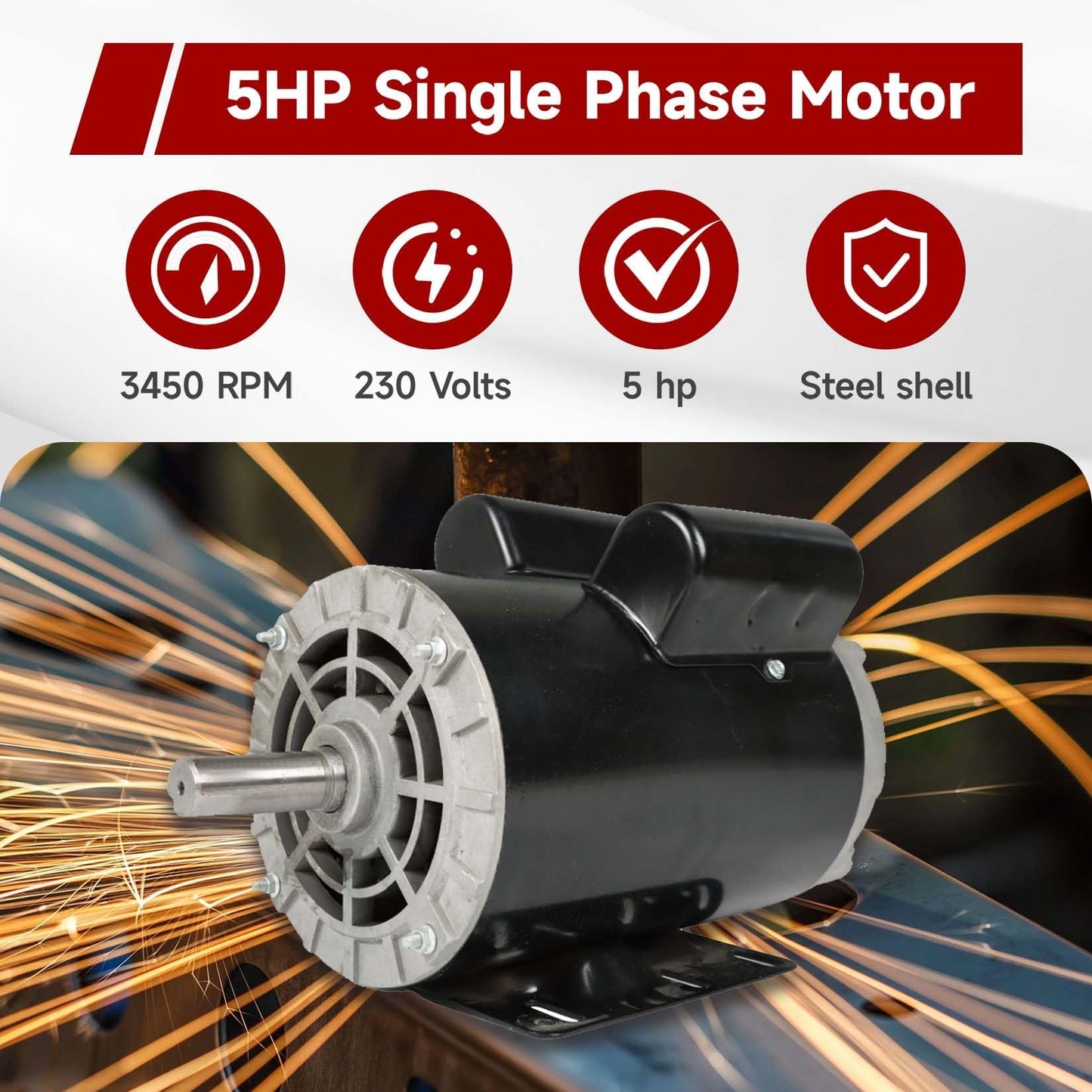 5 HP Electric Motor 56 Frame 3450RPM Single Phase Motor General Air Compressor Motor 7/8" Shaft 230V
