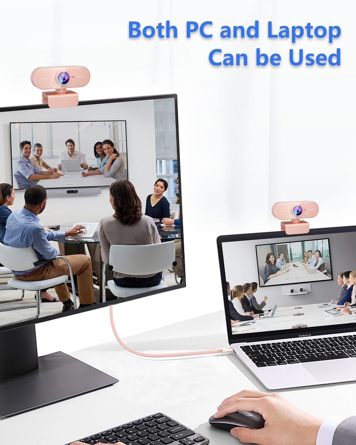 QMKKX 1080P Webcam for pc with Microphone,Full Hd Pink Streaming Web Cam with Mic for Mac Laptop, Small Computer Camera