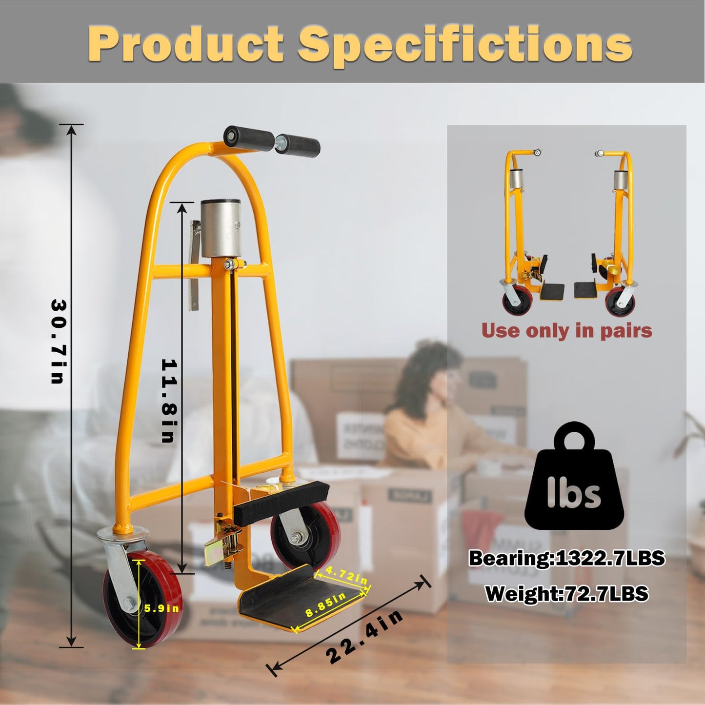 HILLHOUSE Manual Furniture Handling Equipment (2-Piece Set), Heavy Duty Cart, Aluminum, 1320 lb. Load Capacity, Gun Safe Dolly Heavy Duty, Easy Handling, Mechanical Carrier