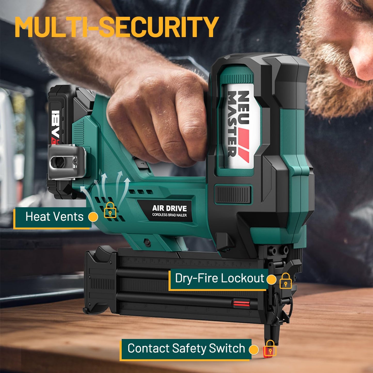 Cordless Brad Nailer, Nail Gun Battery Powered, Staple Gun with 2.0Ah Battery & Charger, 18GA 2 Inch Nail Depth Adjustment with 1800pcs Nails for Home Improvement, Woodworking