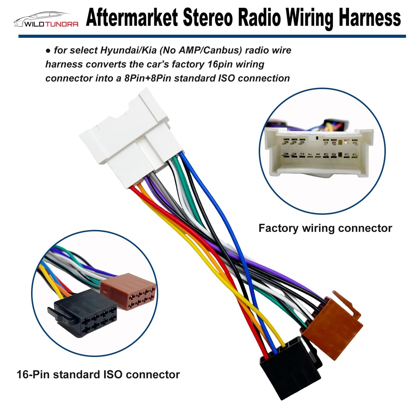 16Pin 2001-2006, 2002-2006 8Pin+8Pin Aftermarket Wiring Harness for Hyundai Kia - Android Car Stereo Adapter