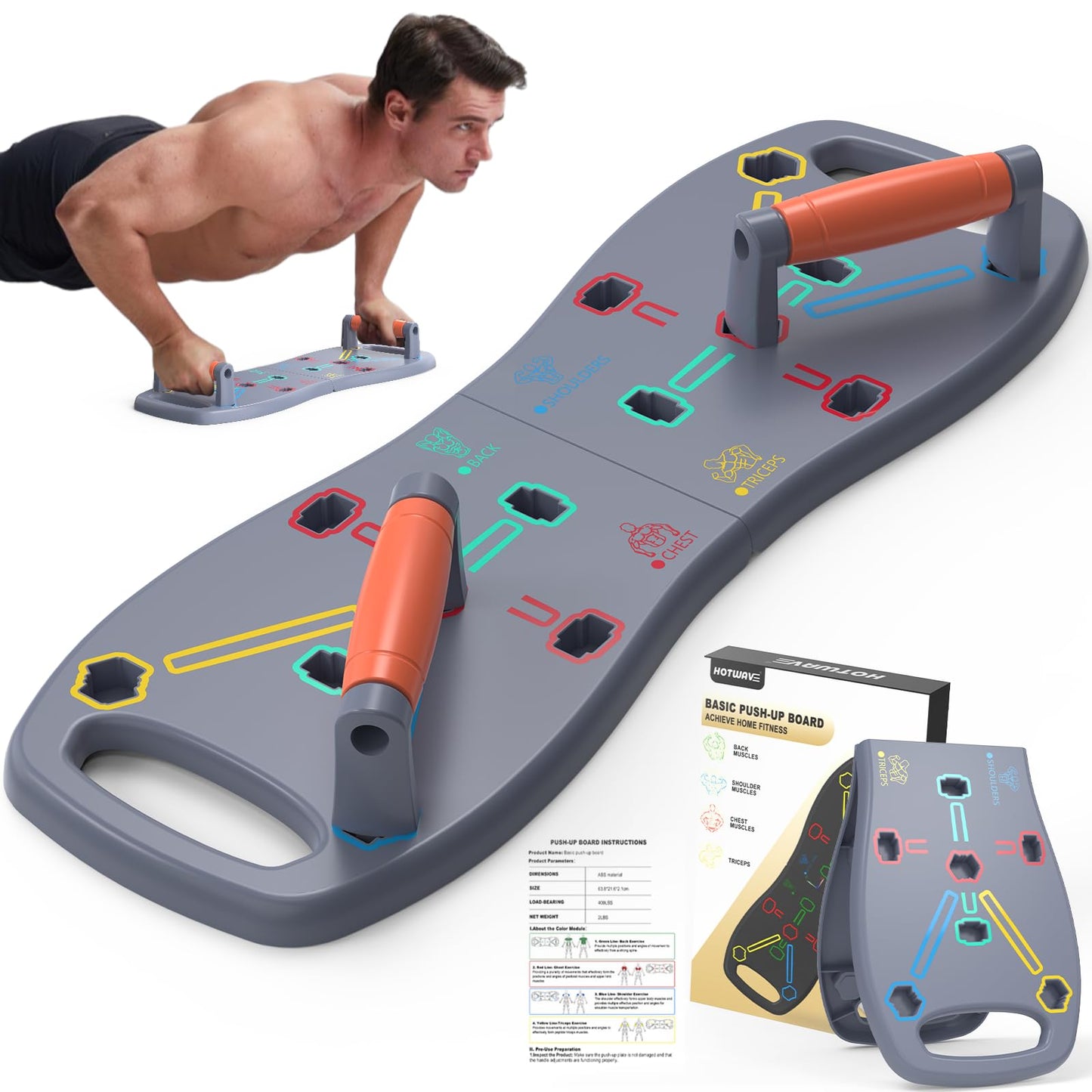 HOTWAVE Portable Push Up Board, Foldable 20 in 1 Pushup Board for Men at Home Gym, Pushup Handles for Chest Muscle Exercise Strength Training Equipment