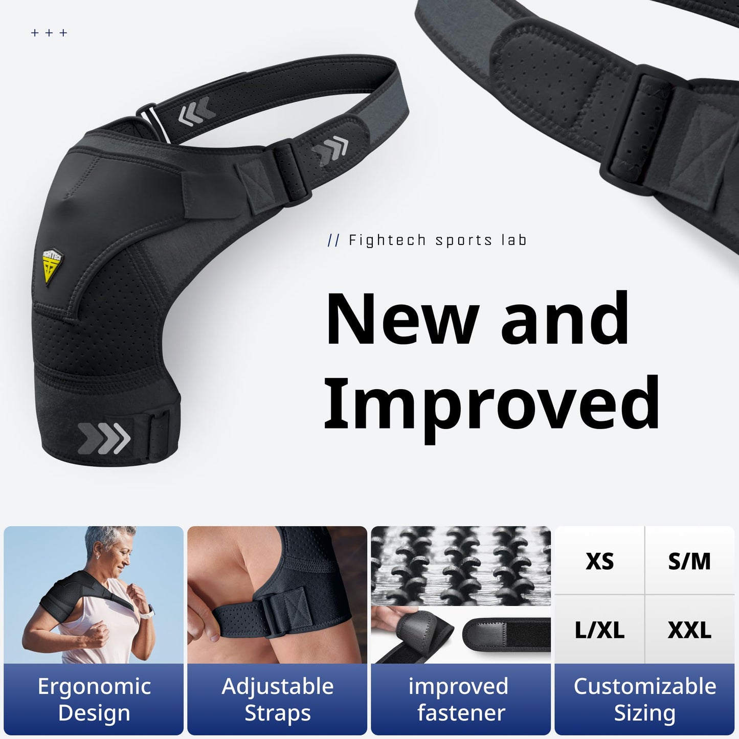 FIGHTECH Rotator Cuff Shoulder Brace for Men and Women - 4 Sizes - Shoulder Support - Pain Relief - Black - Medium/Large (Chest 35-48" Bicep 12-17")