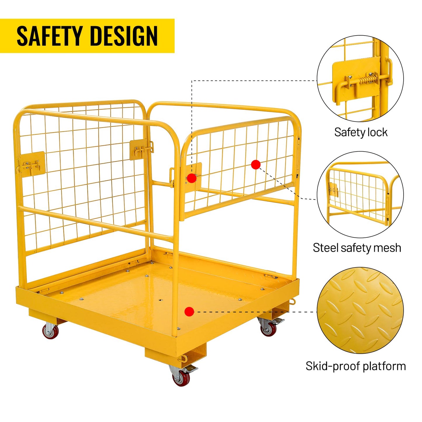 Migoda Forklift Safety Cage 36x36 Inches Heavy Duty Lift Basket with Wheels for Aerial Jobs, 1200LBS Capacity, Aerial Platform Collapsible - Perfect Forklift Work Platform