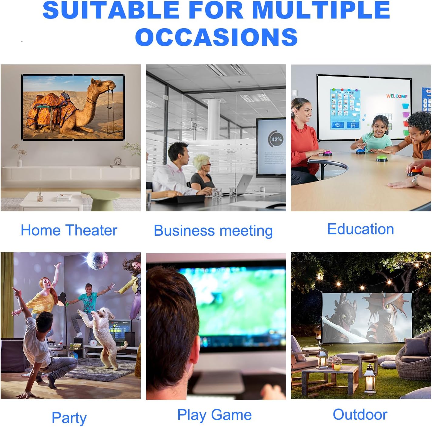 DUYIKJ 130 inch 4K 16:9 Projector Screen, Projection Screen Foldable Washable Anti-Crease Portable Projector Indoor