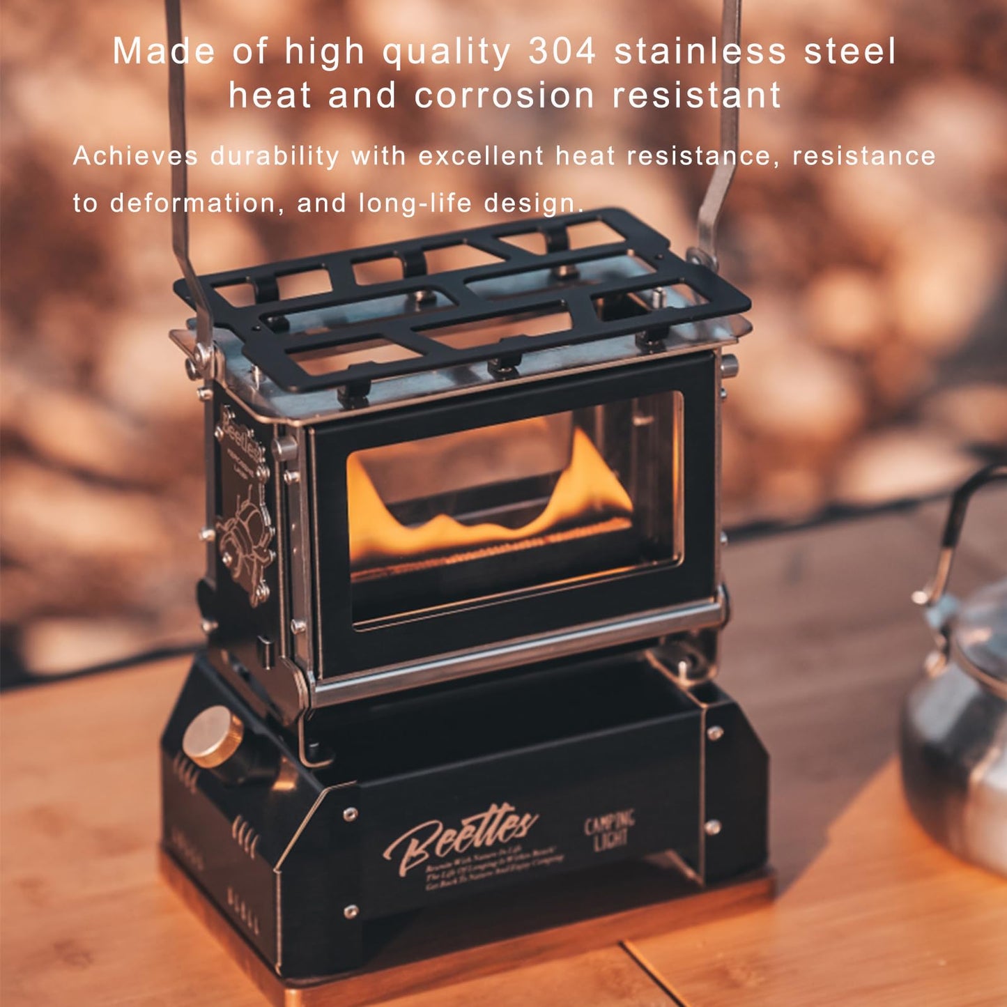 BLACKSOLID JKC 2-in-1 Oil Lantern & Kerosene Stove, 304 Stainless Steel Hurricane Lamp with 2-Sided Flame View & 350ml Tank, Up to 7-Hour Burn, for Camping, Off-Grid & Emergency