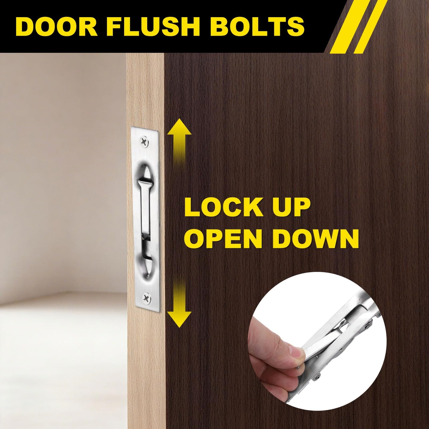 uxcell 2 Pack Extension Flush Bolt with Rod, 8 Inch Stainless Steel Door Flush Bolt Latch Concealed Security Door Lock for Double French Doors, Composite, Wood Doors, Silver