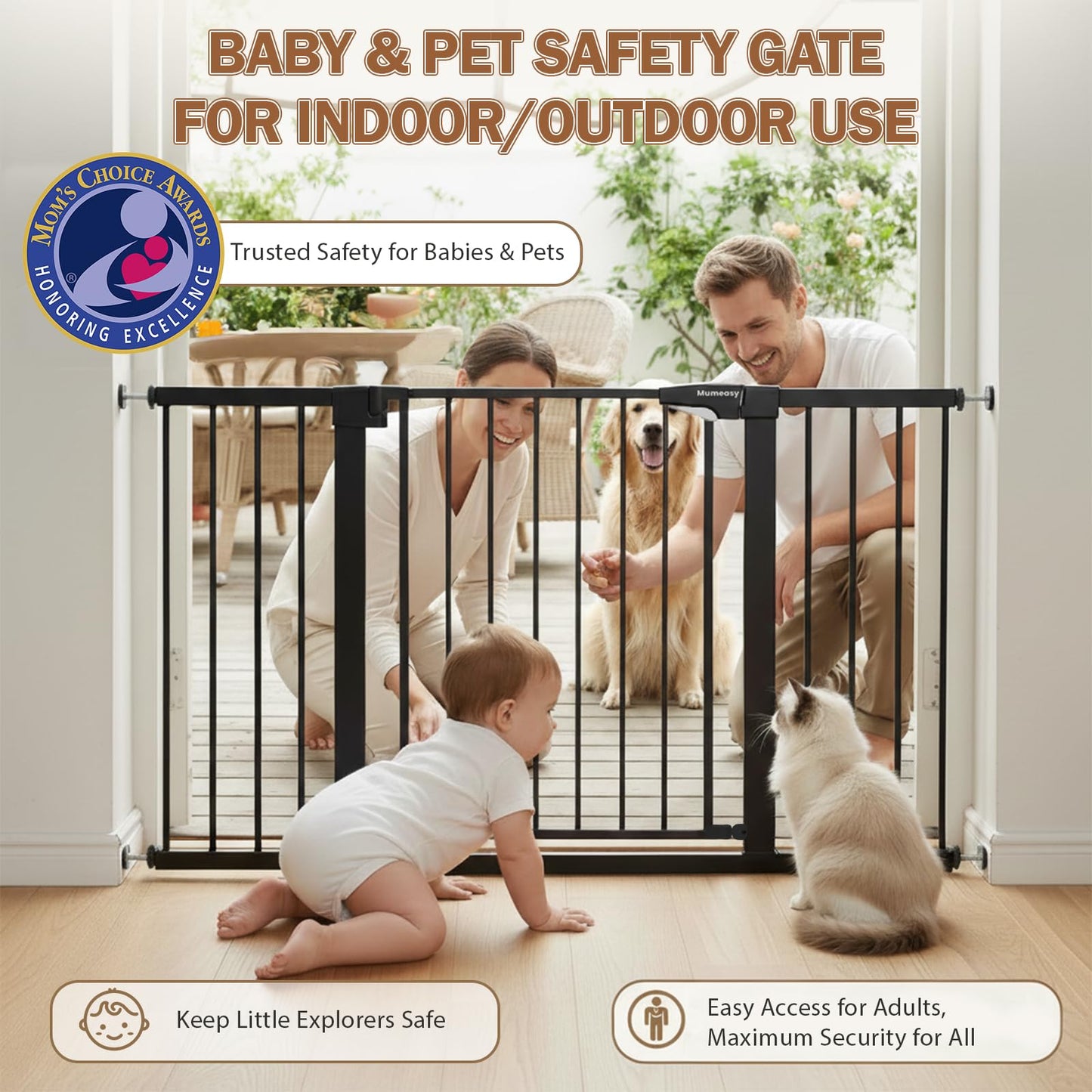 Mumeasy Baby Gate Extra Wide, 29.7-51'' Pressure Mounted Dog Gate with Walk Thru Door, Auto Close Pet Gate for House, Stairs, Doorways,Black