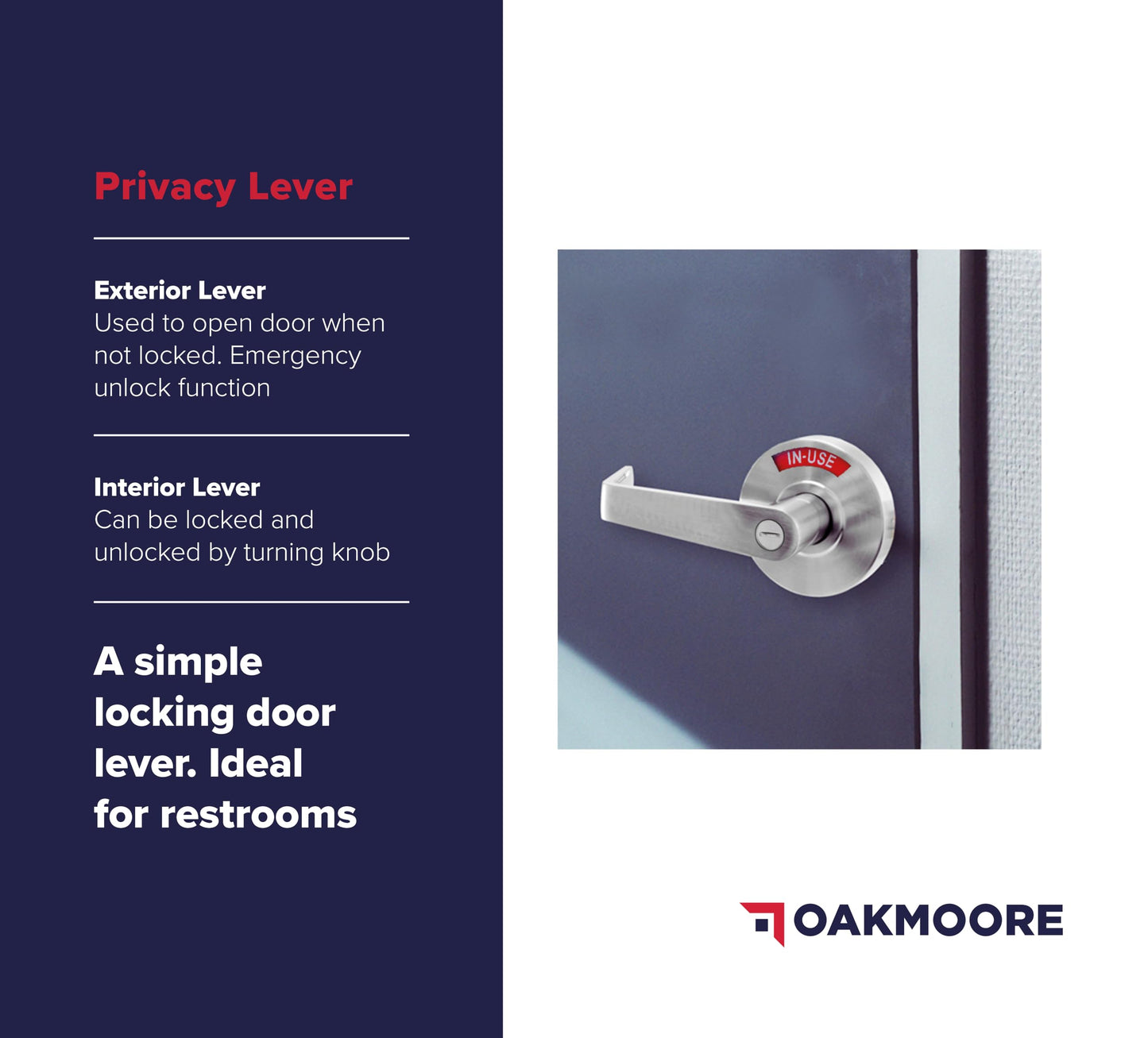 OAKMOORE Commercial Bathroom Door Handle with Indicator Lock | Privacy Commercial Locks for Public Restrooms | Vacancy Indication Occupied Deadbolt | Industrial Door Handle Bathroom Door Lock