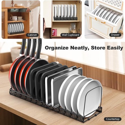 Housolution Baking Sheet Organizer - Expandable 12"-23" Rack with 14 Adjustable Dividers | Black Bakeware Storage