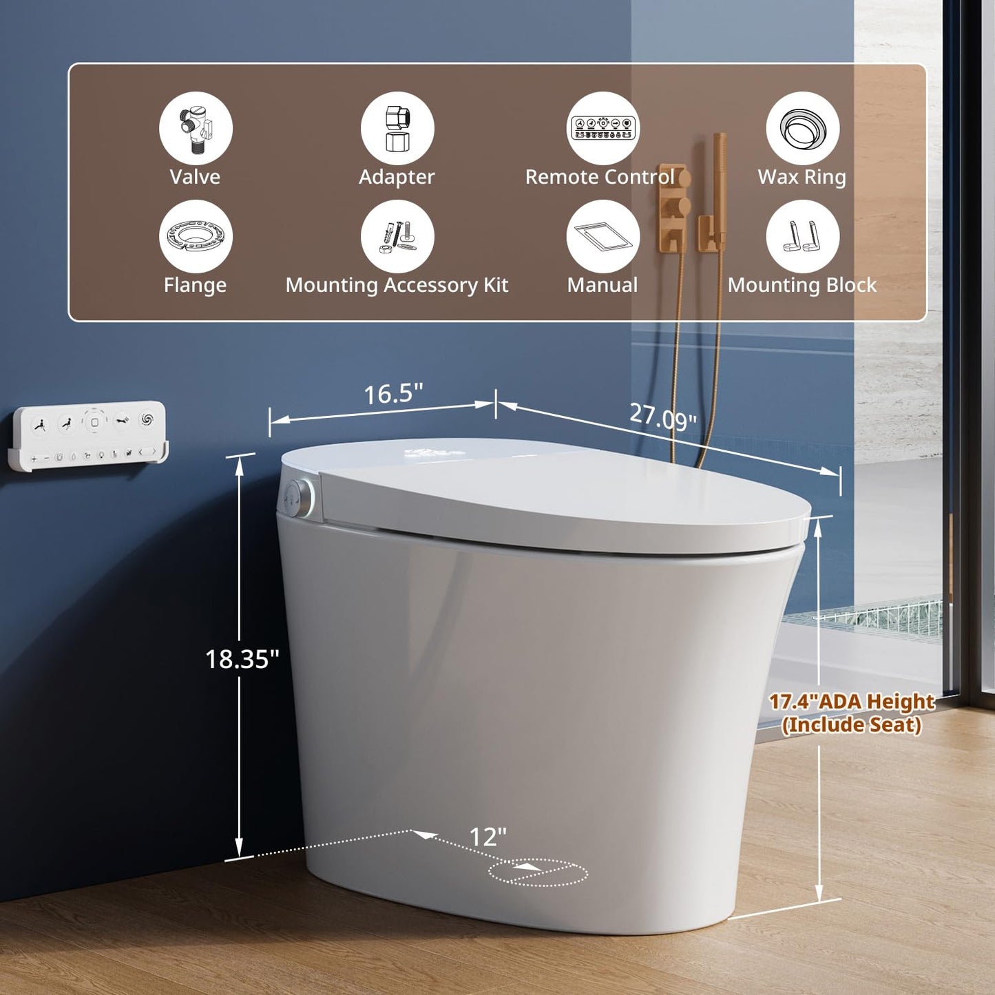 Uncle Brown Smart Toilet UBST12U, Luxury Bidet Toilet with Hygienic Water Cleanse & PlasmaClean Technology, Powerful 1000g MaP Flush Score, ADA Height, Auto Lid, Foam Shield, Safe Comfort