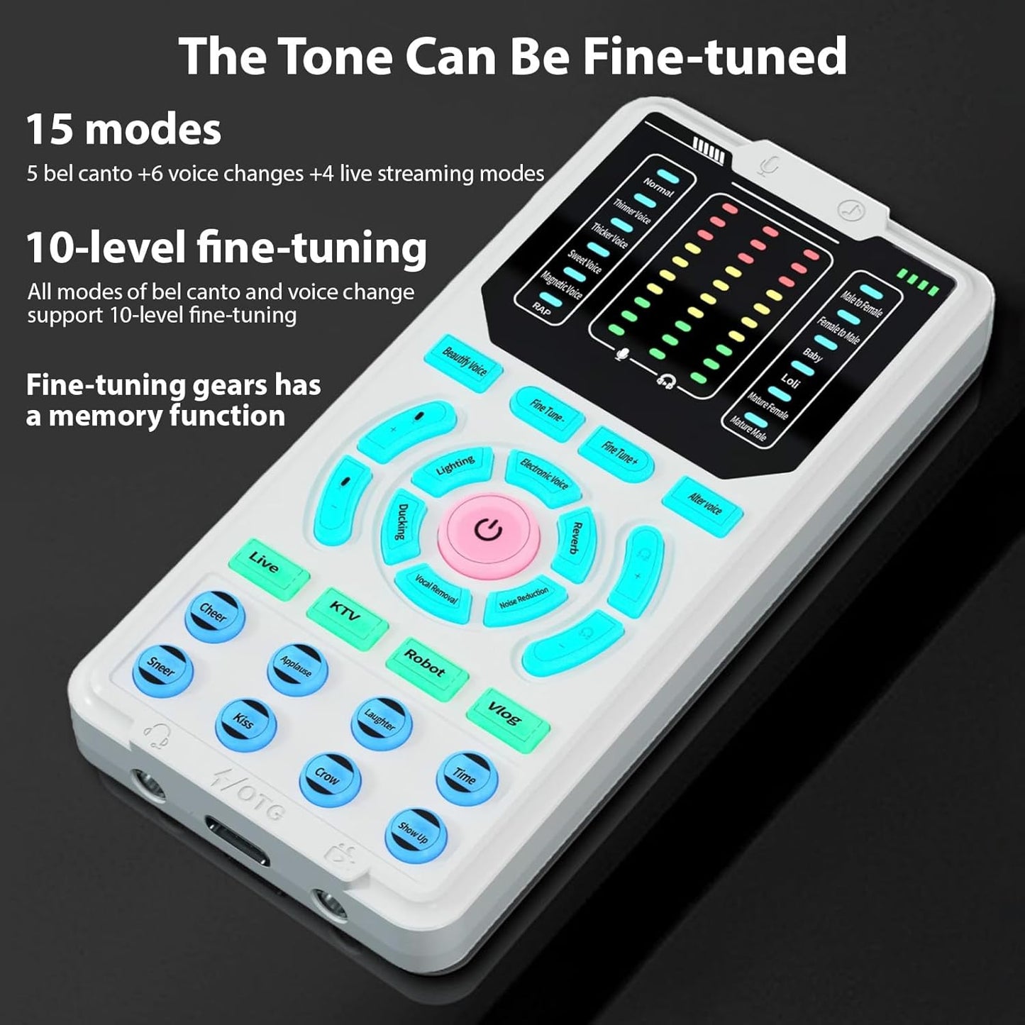 ZJchao 15 Portable Voice Changer Device Sound Effects Machine with Voice Modes Noise Reduction Sound Card for Streaming
