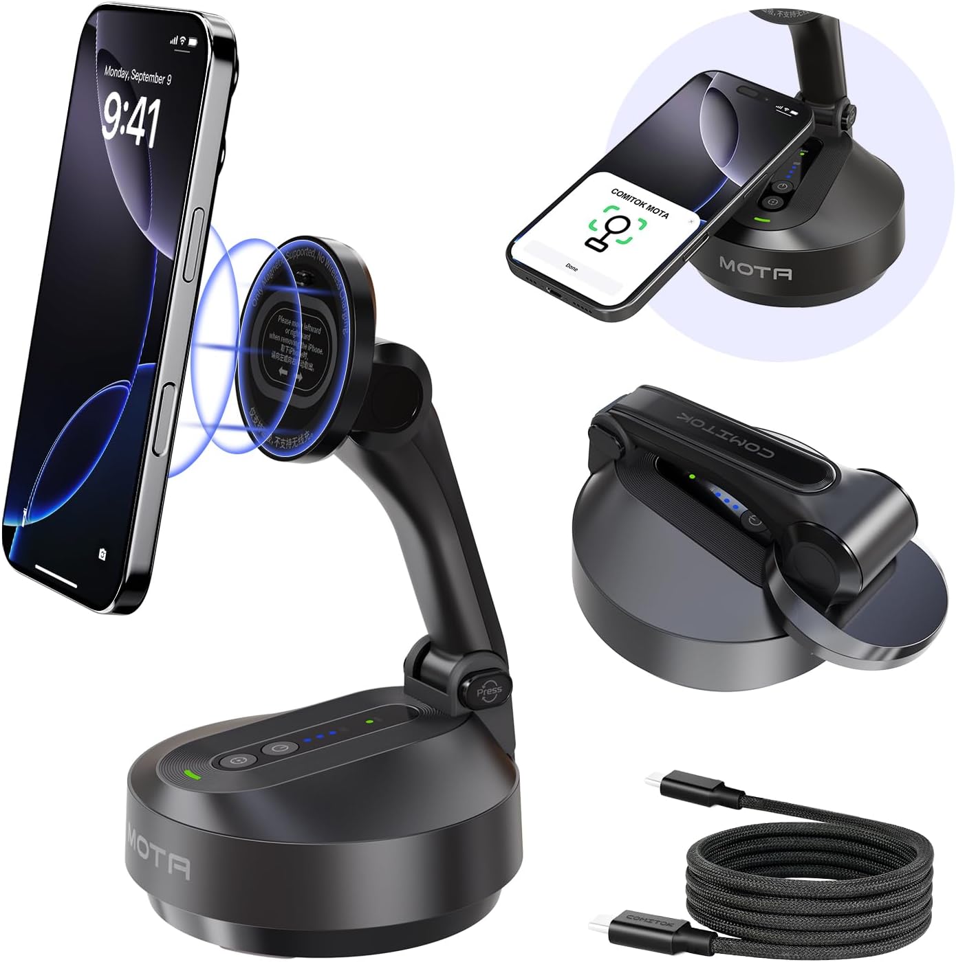 COMITOK 360 Magnetic Auto Face Tracking Stand Tripod MOTA for iPhone Follows Your Movement Hands-Free Video Recording