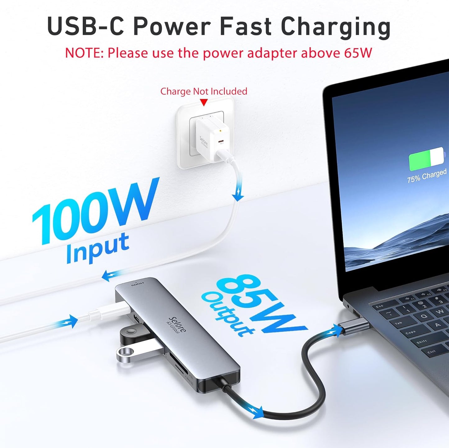 Selore&S-Global 7 1 Port,100W 2 3.0 USB C Hub HDMI Adapter for MacBook Pro/Air, in USBC Dongle with HDMI, microSD/SD