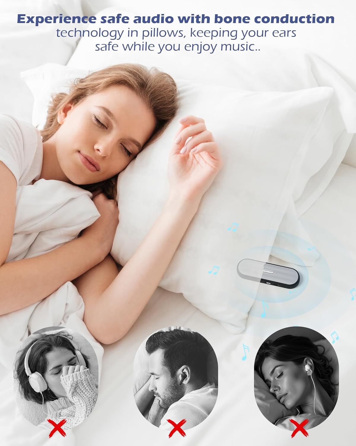 20-Hour Under Pillow Bluetooth Speaker for Sleep: Private Bone Conduction Portable Speaker with White Noise - Battery