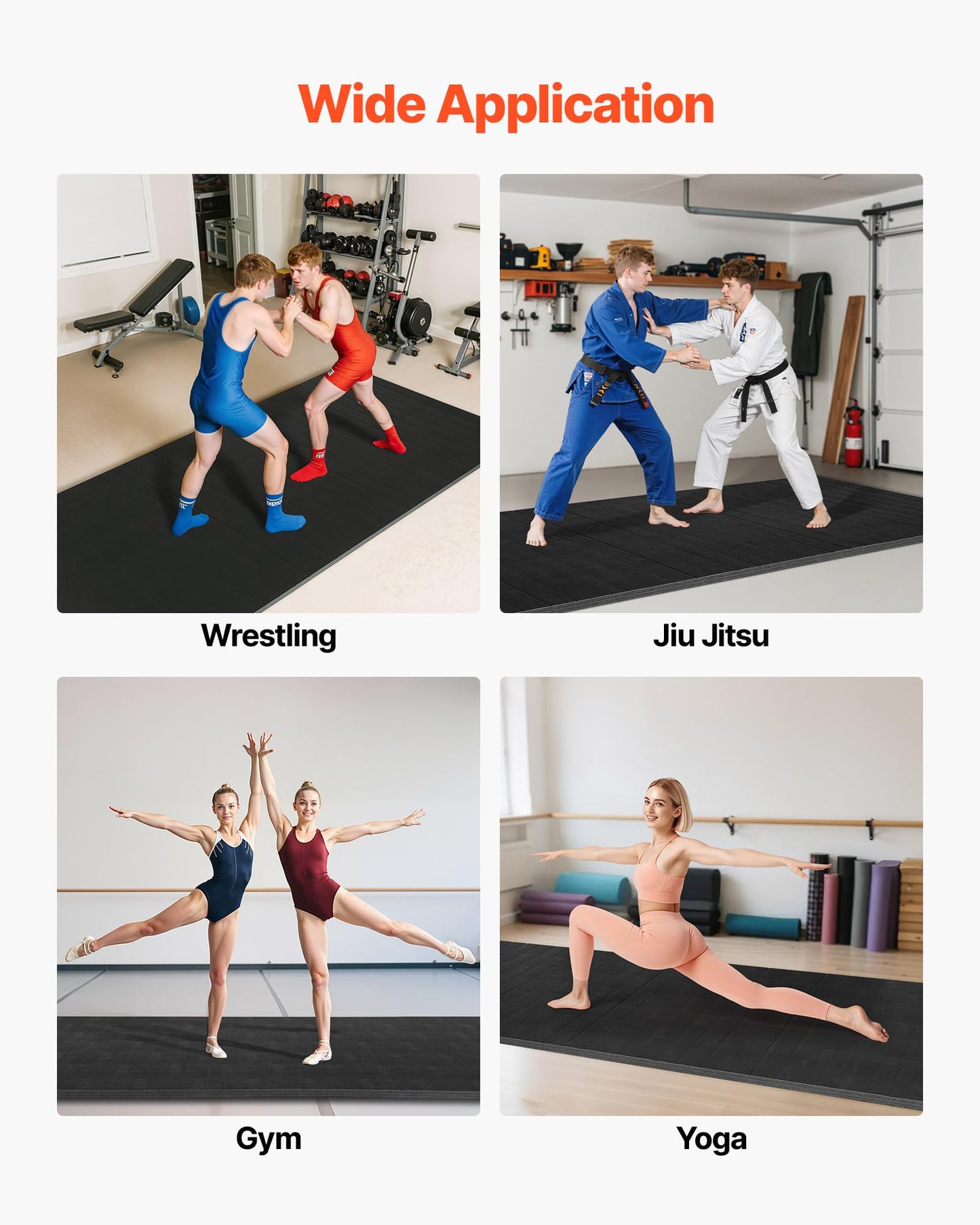 VEVOR 10x5 ft Wrestling Mat, Martial Arts Thick Mat for Home Gym Workouts Exercise, Waterproof PVC Roll-Up Training Mats for Gymnastics, Tatami, Jiu Jitsu BJJ MMA Judo, Boxing, Black