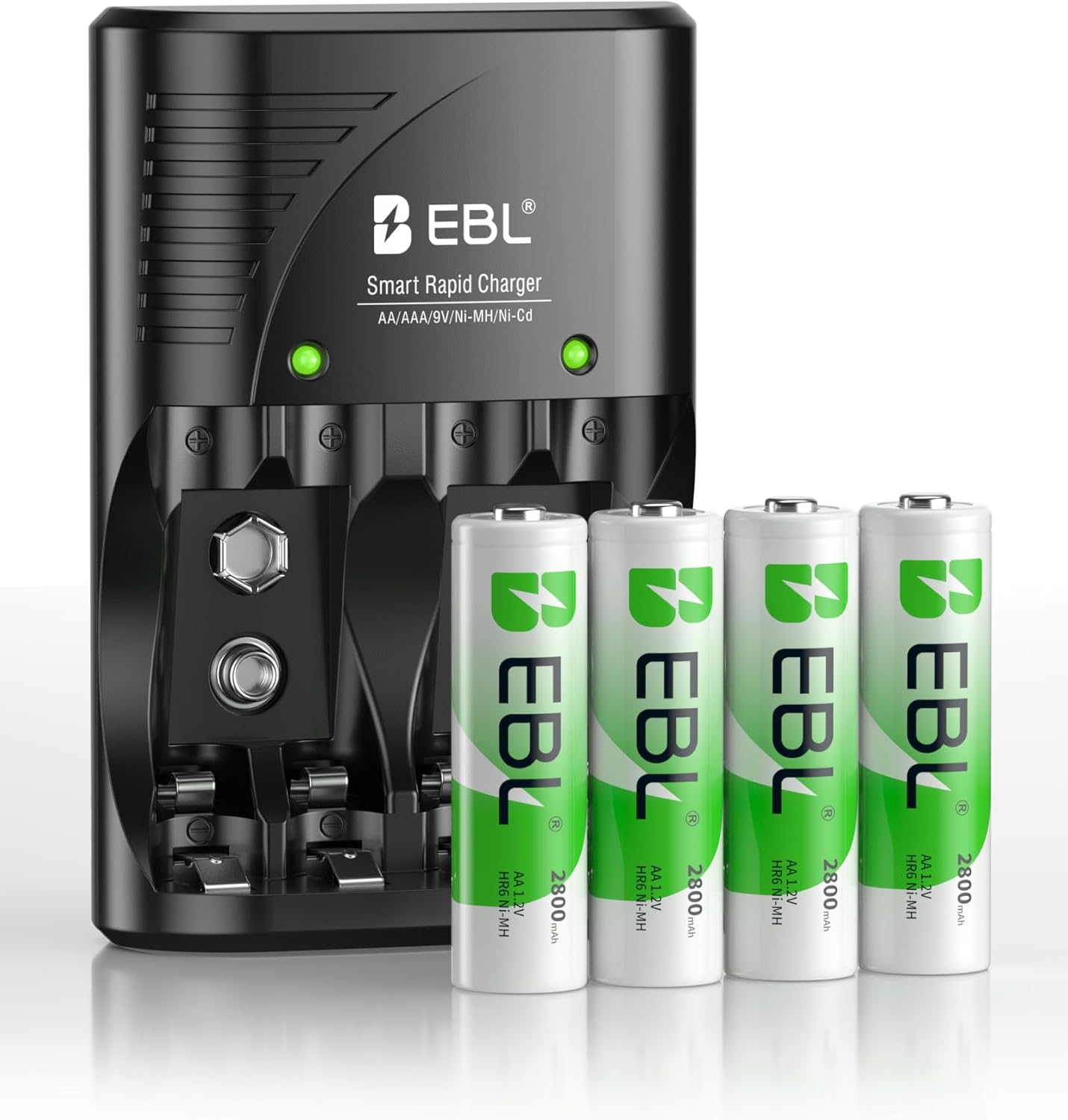 EBL 4-Bay 4 Count, Battery Charger for AA & AAA Rechargeable Batteries with Rechargeable AA NiMh Batteries, Battery