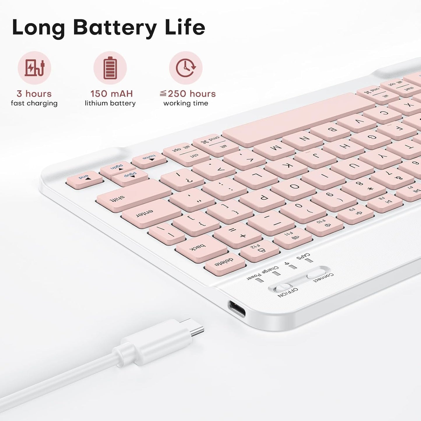 Emetok Wireless Keyboard for Tablet, iPad, iOS, Android, Windows, Rechargeable Mini Bluetooth Keyboard, Portable Size