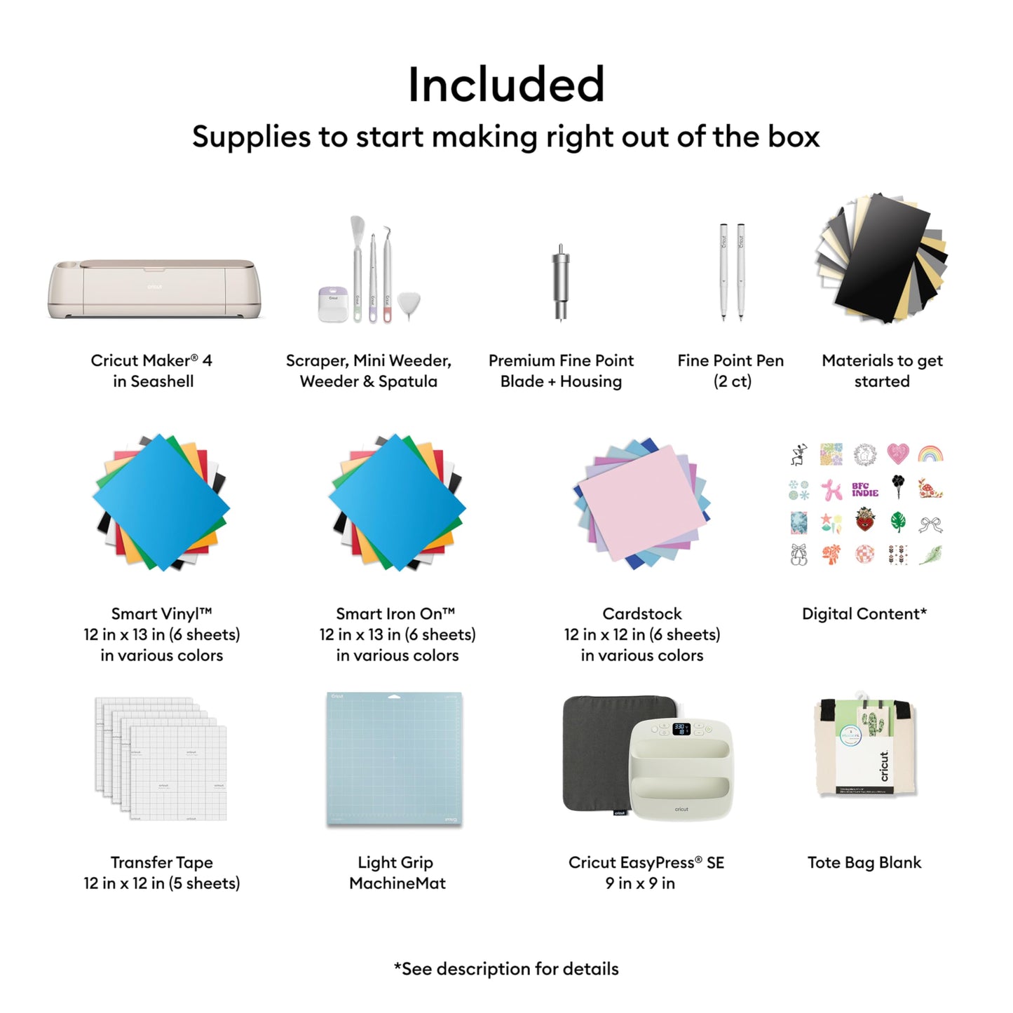 Cricut Maker 4 - Smart Cutting Machine (Seashell) | Engagement Plus Bundle - Includes EasyPress 2 (SE) Heat Press (9x9) + Mat, Tote Bag, Material Samplers, Machine Mat, Pens, Tools & 30 Digital Images